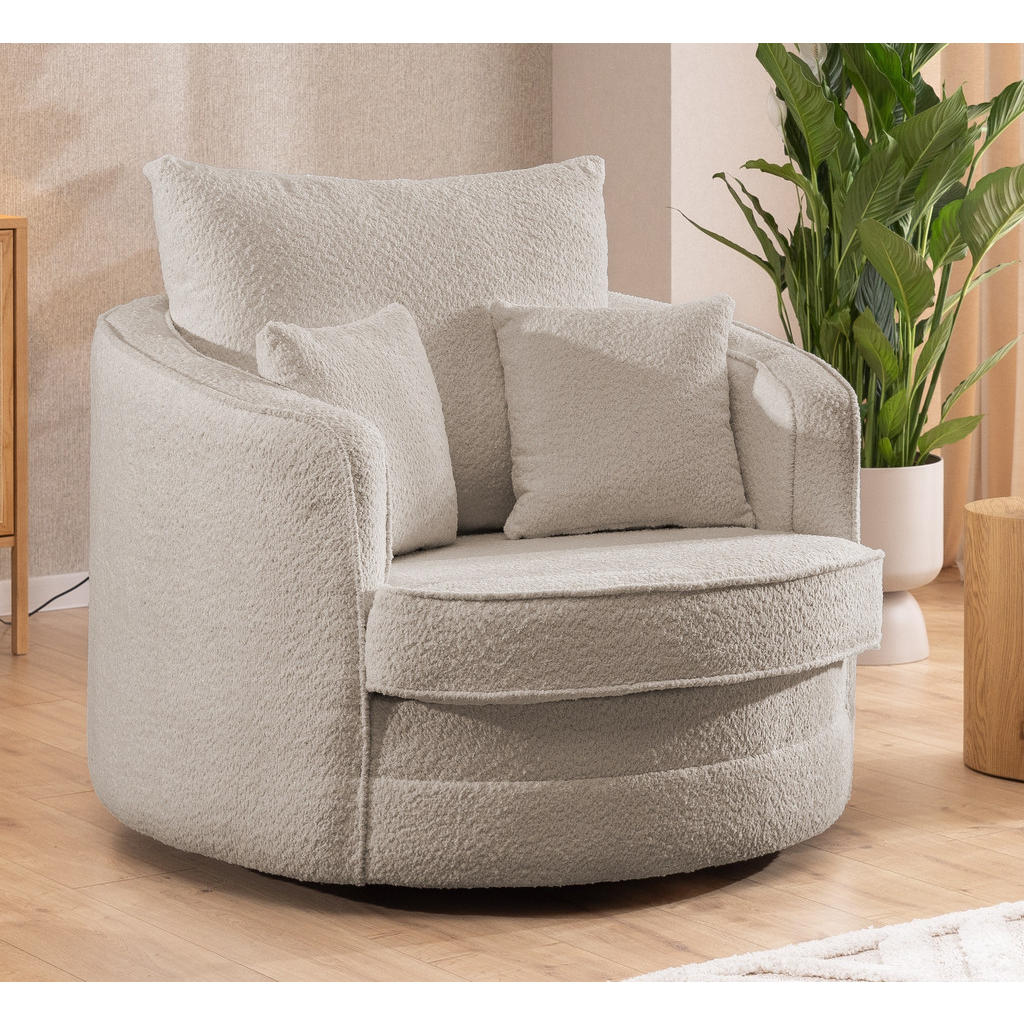Thumbnail - S-Style Möbel Drehsessel, Beige, Textil, Echtholz,Buche, Birke, 1-Sitzer, Füllung: Polyetherschaumkern,Silikon,Polyether...