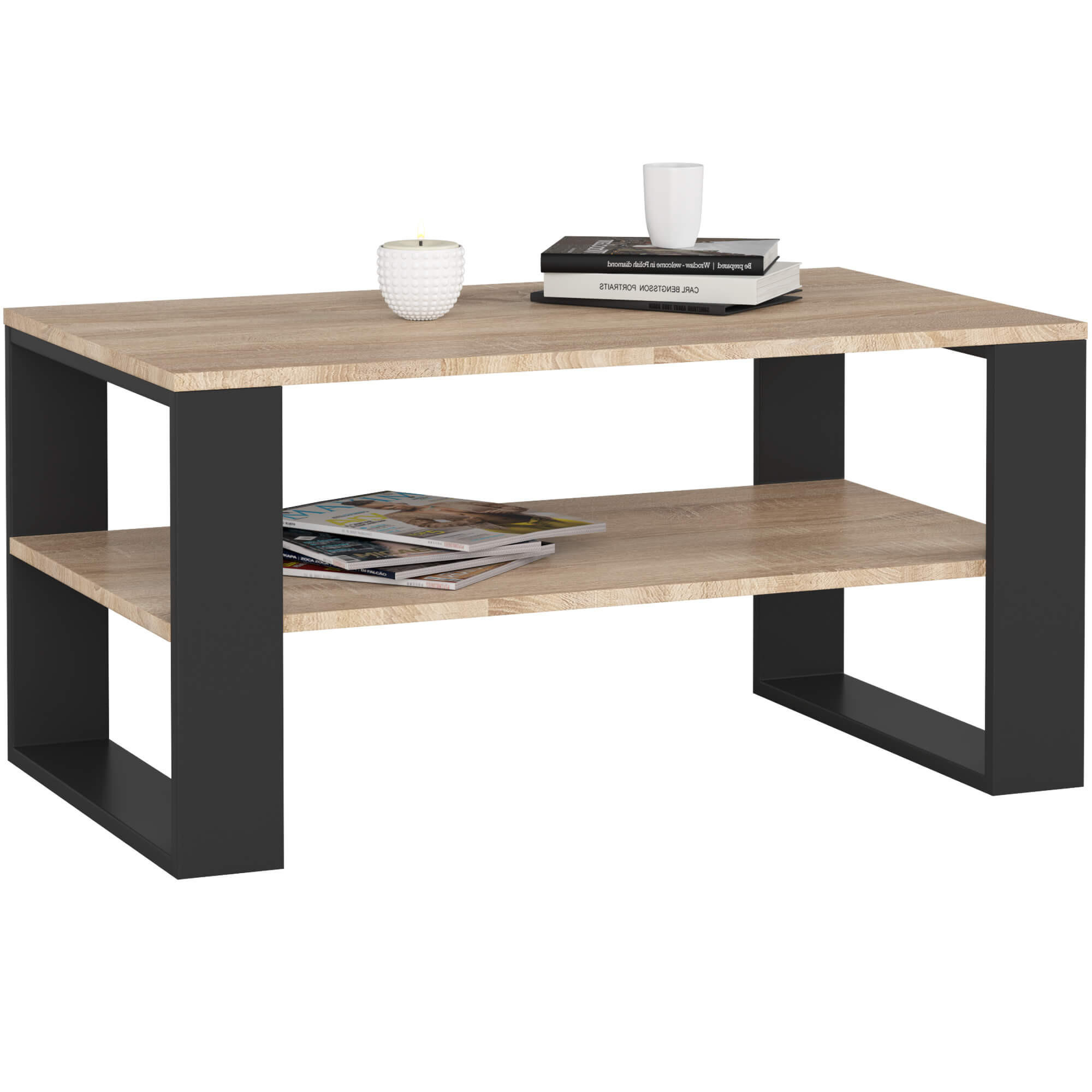 COUCHTISCH ALEX Sonoma Eiche, Schwarz 92x53x45 cm - Schwarz/Sonoma Eiche, Holzwerkstoff (53/92/45cm) - Akord