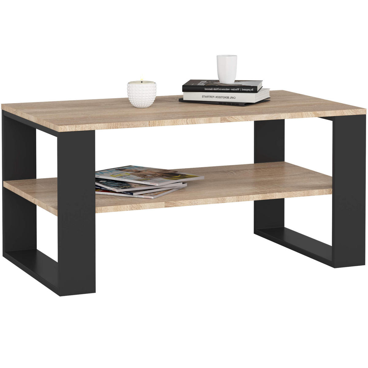 COUCHTISCH ALEX Sonoma Eiche, Schwarz 92x53x45 cm - Schwarz/Sonoma Eiche, Holzwerkstoff (53/92/45cm) - Akord