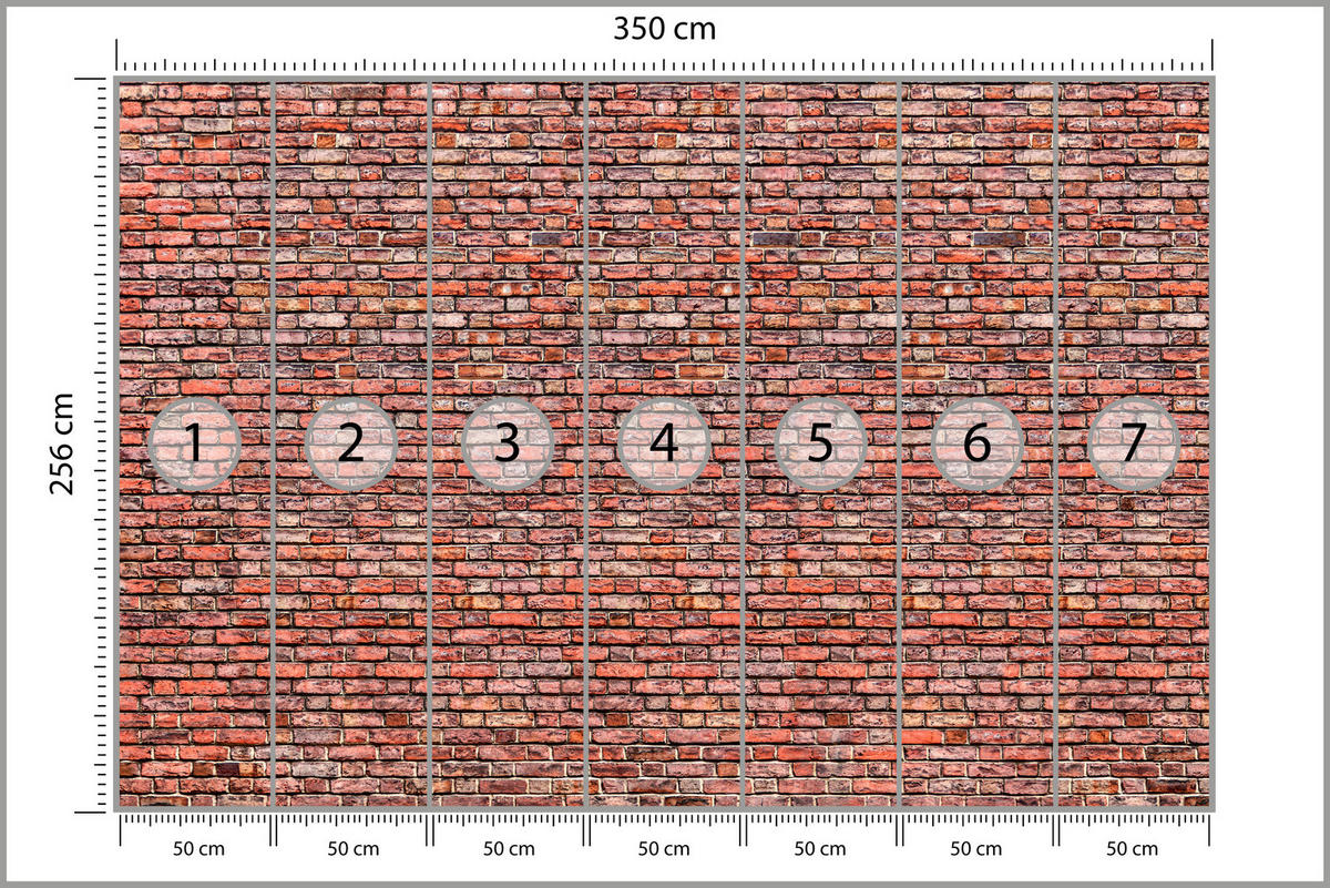 FOTOTAPETE für Wohnzimmer Alter Ziegelstein Roter Wand Rustikal 350x256 - Rot/Orange, Papier (350/256cm) - Muralo