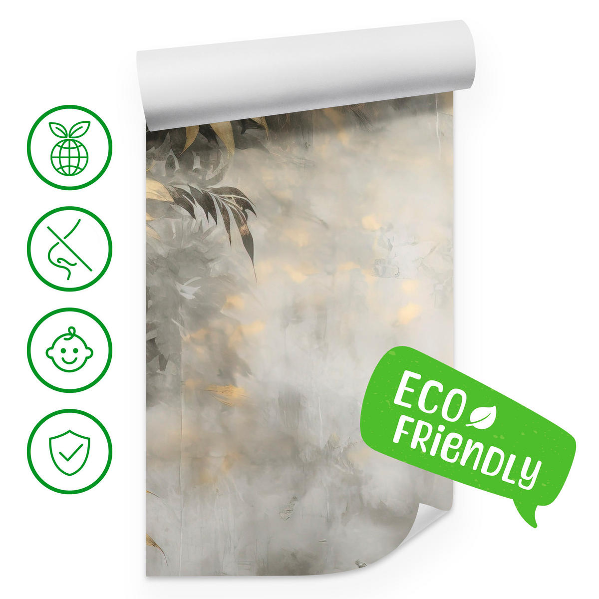 FOTOTAPETE Blätter Beton Abstraktion Vintage 350x256 - Gelb/Beige, Papier (350/256cm) - Muralo