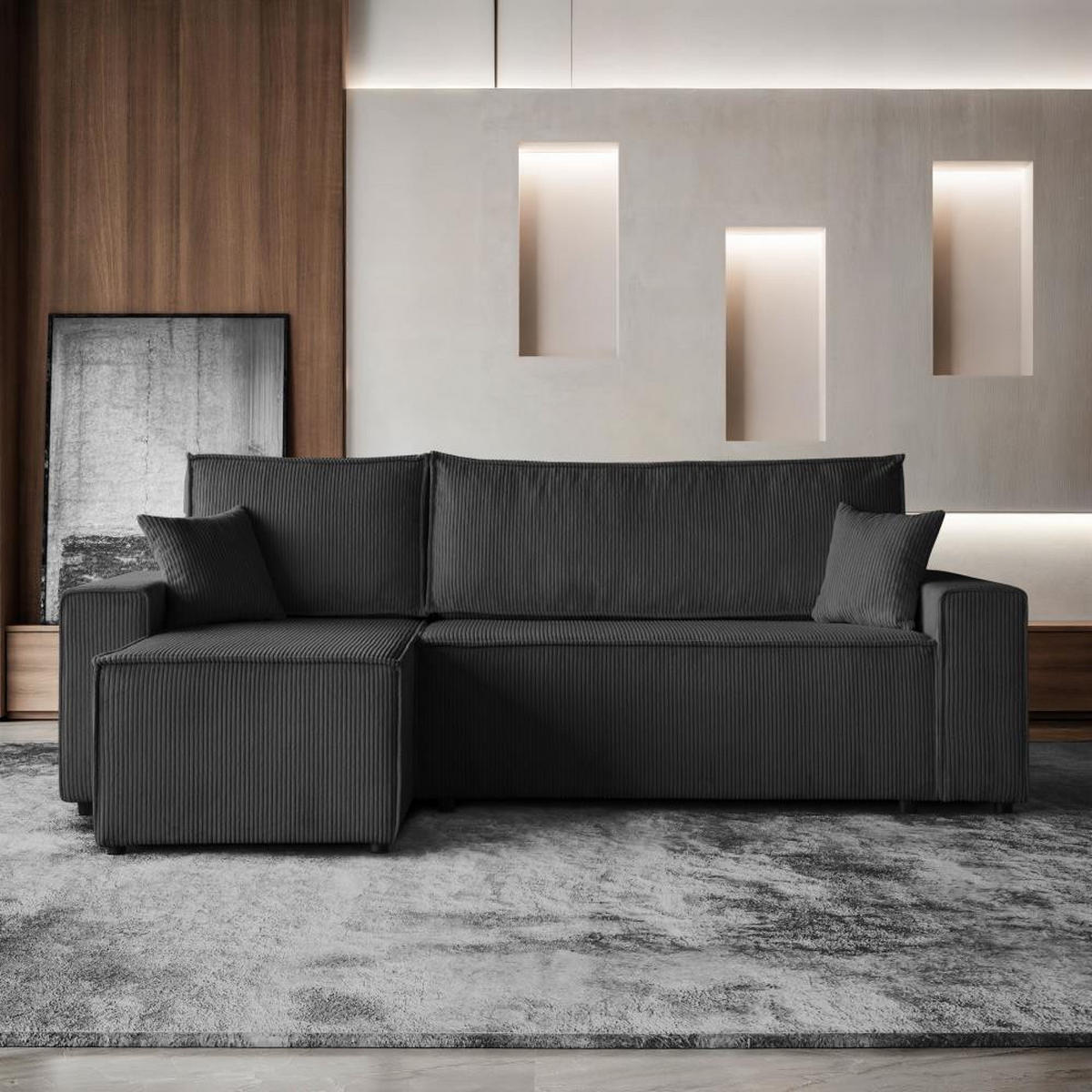 ROHOVÁ ROZKLÁDACÍ POHOVKA Hektor, s funkcí spaní, tmavě šedá - černá/tmavě šedá, textil/plast (247/152cm) - Beautysofa