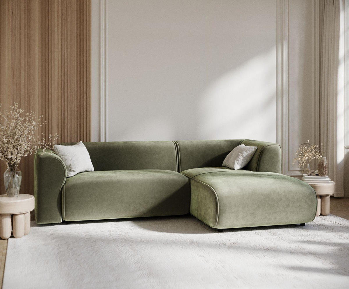 ECKSOFA Melani Olivenfarbe Samtstoff - Rechts Seite - Schwarz/Olivgrün, Holz/Holzwerkstoff (162/256cm) - Maison de Reve