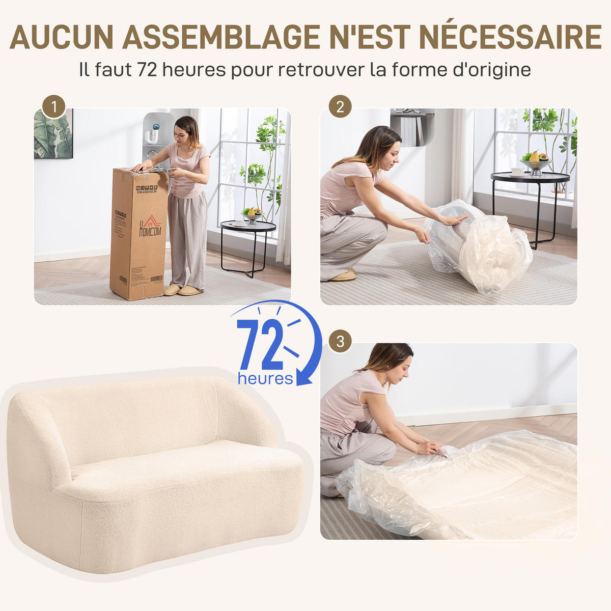 2-SITZER-SOFA DE-13444 geschwungene Form & Bouclé Beige - Beige, Textil (85/73.5/142cm) - ComfortXL