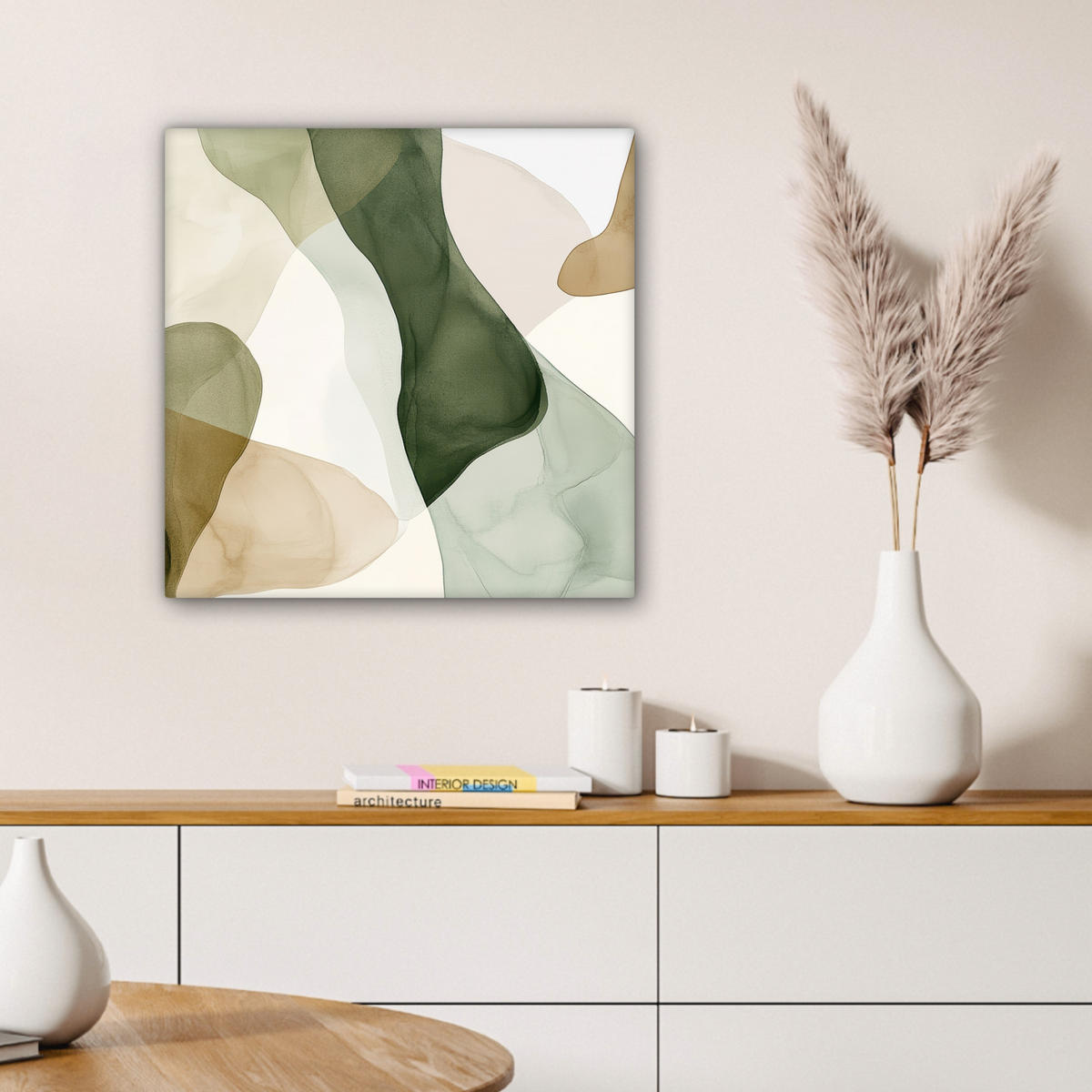 LEINWANDBILD Japandi - Abstrakt - Grün Wandbild Wohnzimmer 50x50 cm - Multicolor, Textil (50/50cm) - MuchoWow