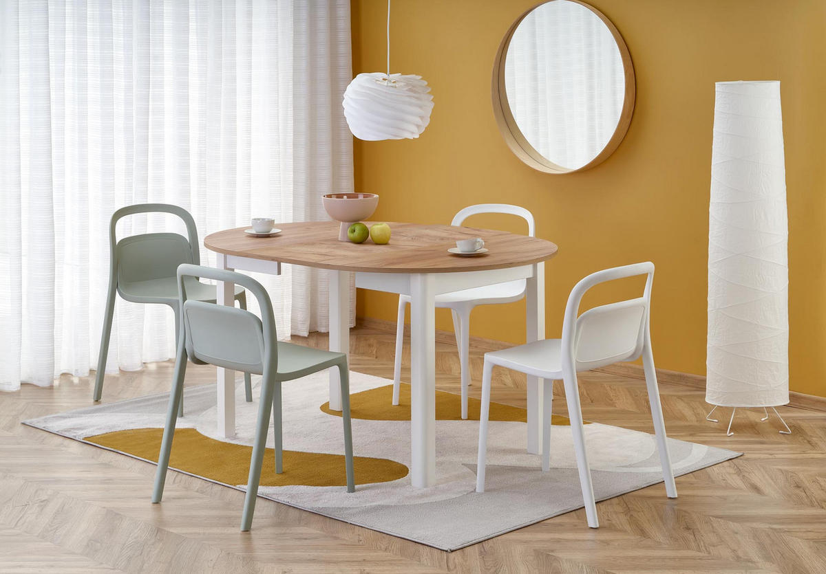 ESSTISCH rund Eiche Gold - Weiß ausziehbar - Eichefarben/Weiß, Holzwerkstoff (102/102/76cm) - designimpex
