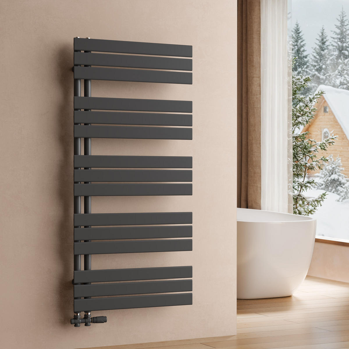 HEIZKÖRPER 132/60 cm Anthrazit Warmwasser aus Stahl 838 W mit Mittelanschluss G1/2" - Anthrazit, Metall (60/132/5.9cm) - S'AFIELINA