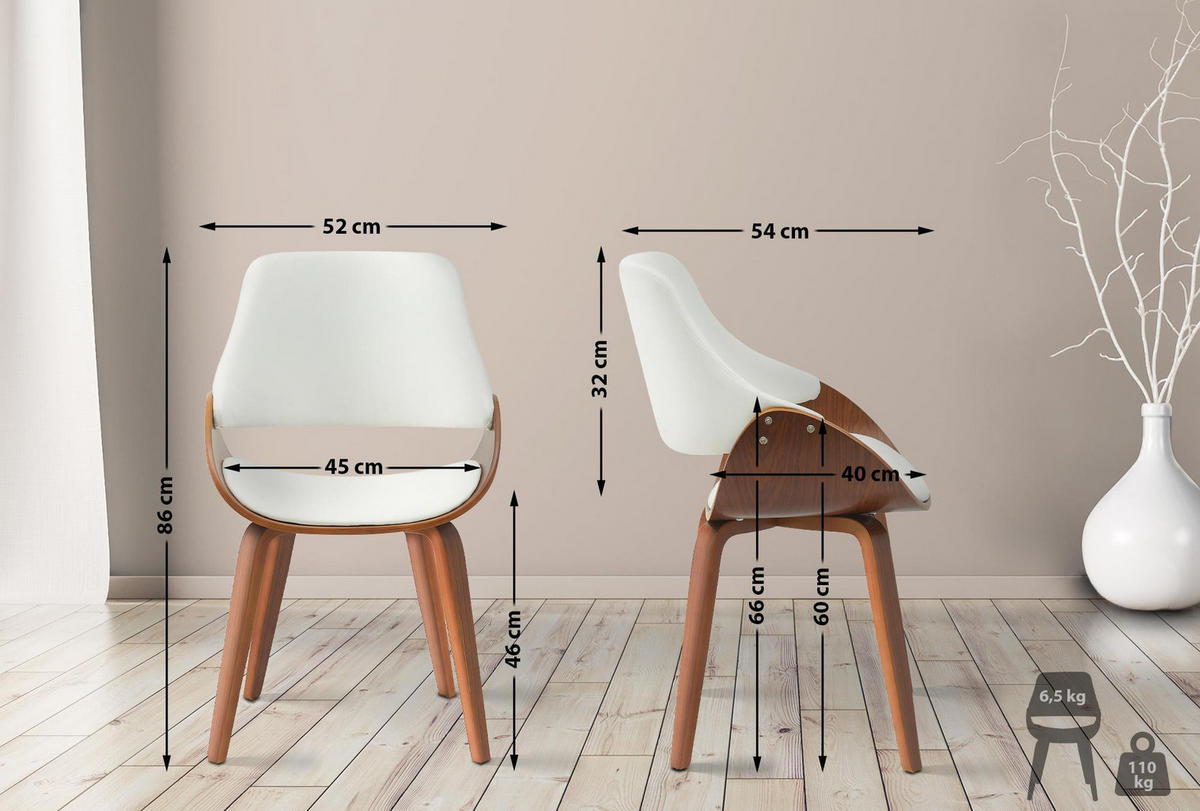 ESSZIMMERSTUHL Lederlook Walnuss/Weiß - Walnussfarben/Weiß, Holz/Textil (52/86/54cm) - CLP