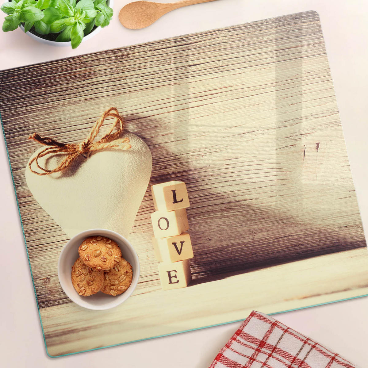 GLASPLATTE 60x52 cm Liebe - Beige, Glas (60/0.4/52cm) - TULUP