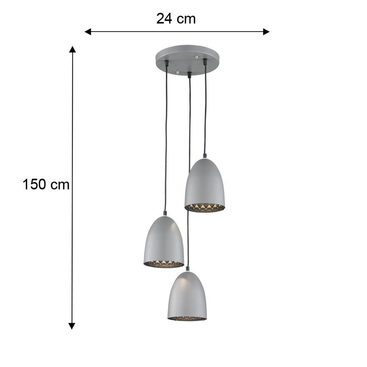 HÄNGELEUCHTE Jonny Metall Grau - Grau, Metall (24/24/150cm)