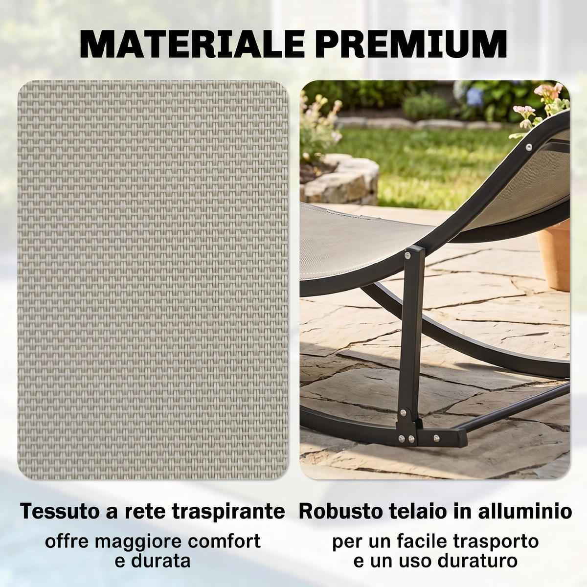 GARTENLIEGE Schwarzer Rahmen, khakifarbene Bespannung 2 Stück - Beige, Naturmaterialien (165/63/61cm) - GiPP