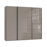 SCHWEBETÜRENSCHRANK 3-türig B250/H216/T65 cm in Sand Grau mit Glasfront inkl. Vollausstattung / 22031 - Sandfarben/Schwarz, Holzwerkstoff/Metall (250/216/65cm) - luma-home