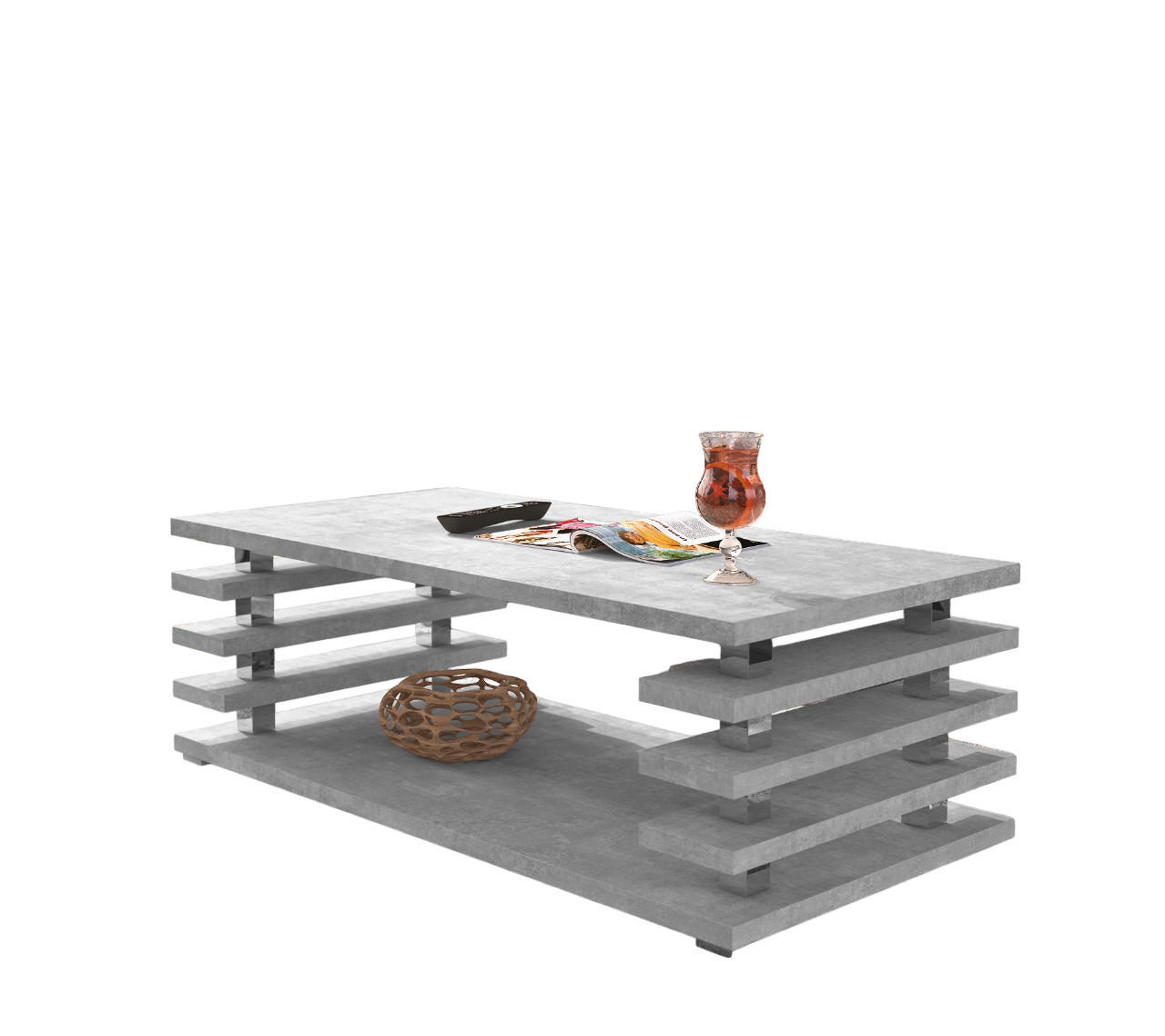 COUCHTISCH rechteckig Beton Ablage 120/40/60 cm - Hellgrau, Holzwerkstoff (60/120/40cm) - designimpex