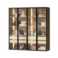 SCHRANK 2er-Set mit LED und Milchglastüren Natur - Naturfarben, Holzwerkstoff (36/155/74cm) - Beauniv