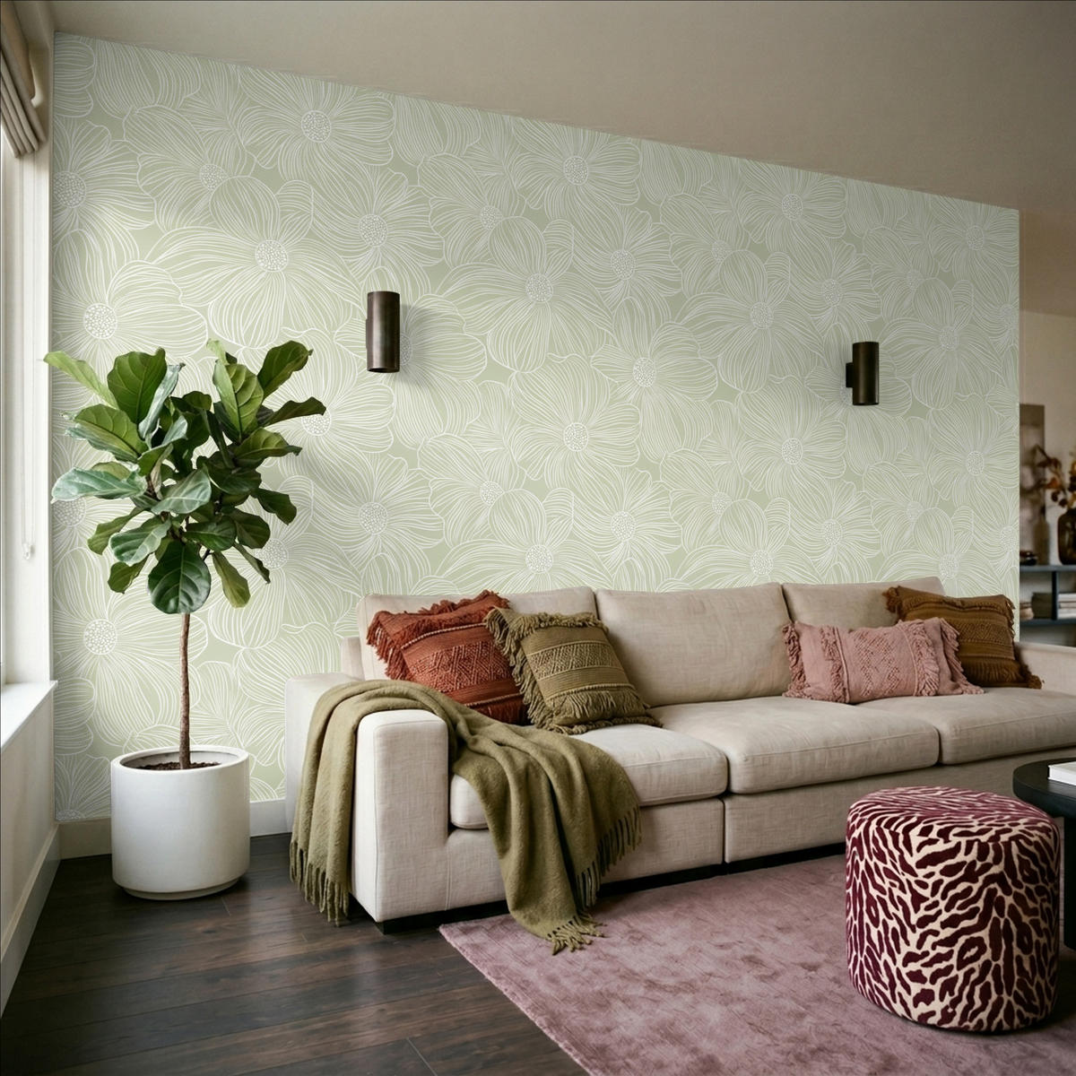TAPETE - Gelassenheit - Blumen - Grün - 450x280 cm - Salbeigrün, Papier (450/280cm) - OnlyWow