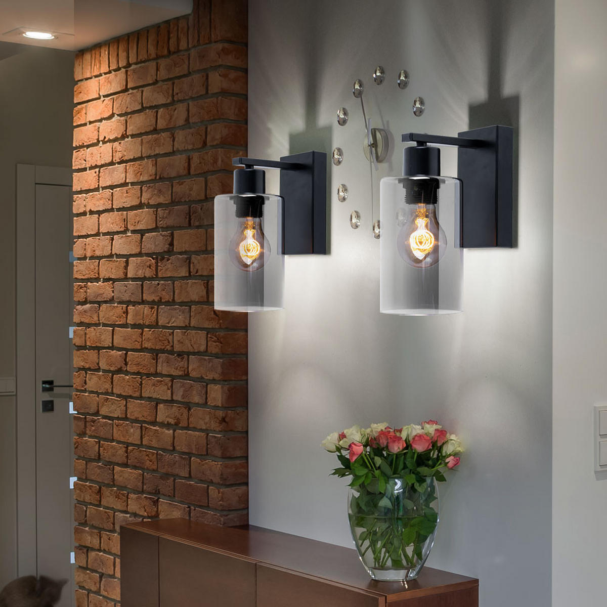 WANDLEUCHTE Glas rauchgrau matt 2er Set - Grau, Glas (10/23/15cm) - Globo Lighting