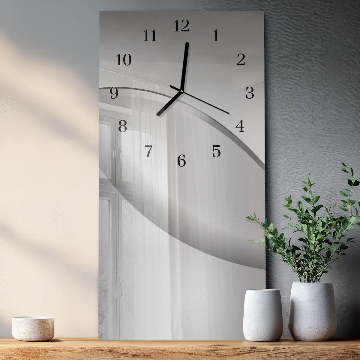 WANDUHR 60x30 cm - Abstraktion - Grau, Glas (30/60/0.4cm) - TULUP