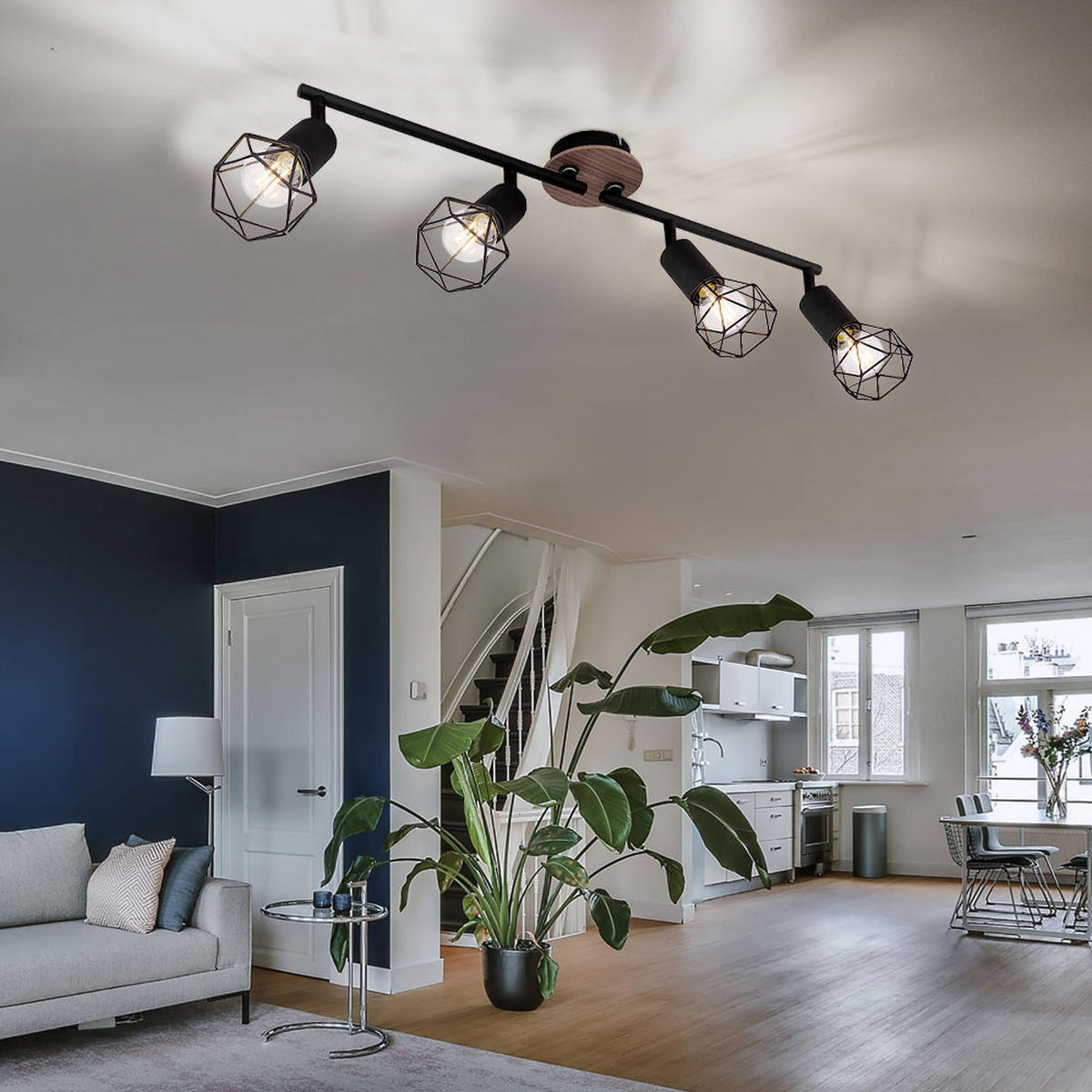 DECKENLEUCHTE Metall Holzoptik Schwarz - Schwarz, Holz (60/10/21.5cm) - Globo Lighting