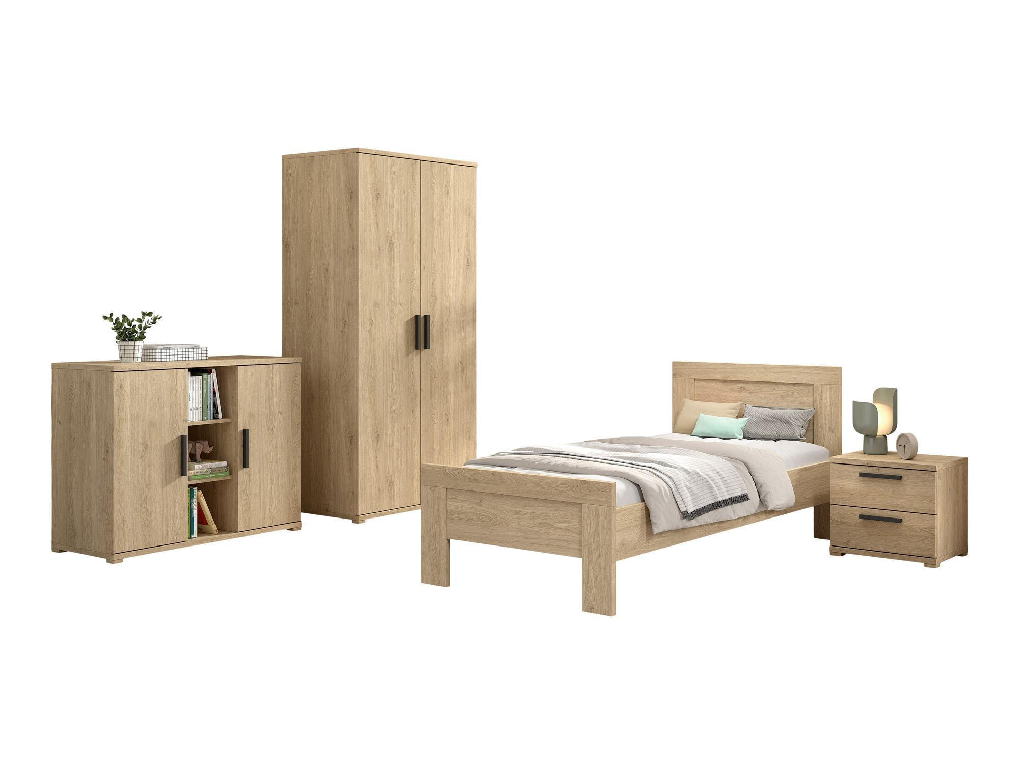 JUGENDZIMMER Set Keelia Eiche Melamin 4tlg Möbel - Eichefarben, Kunststoff (100/1/200cm) - 58aufmkessel