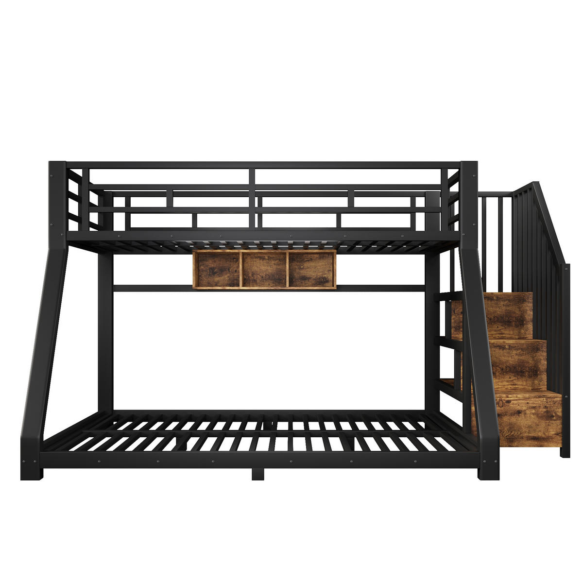 ETAGENBETT 90/200 cm & 140/200 cm in Schwarz mit LED und 3 Staufächern - Schwarz, Holzwerkstoff/Metall (90/200cm) - WISHDOR