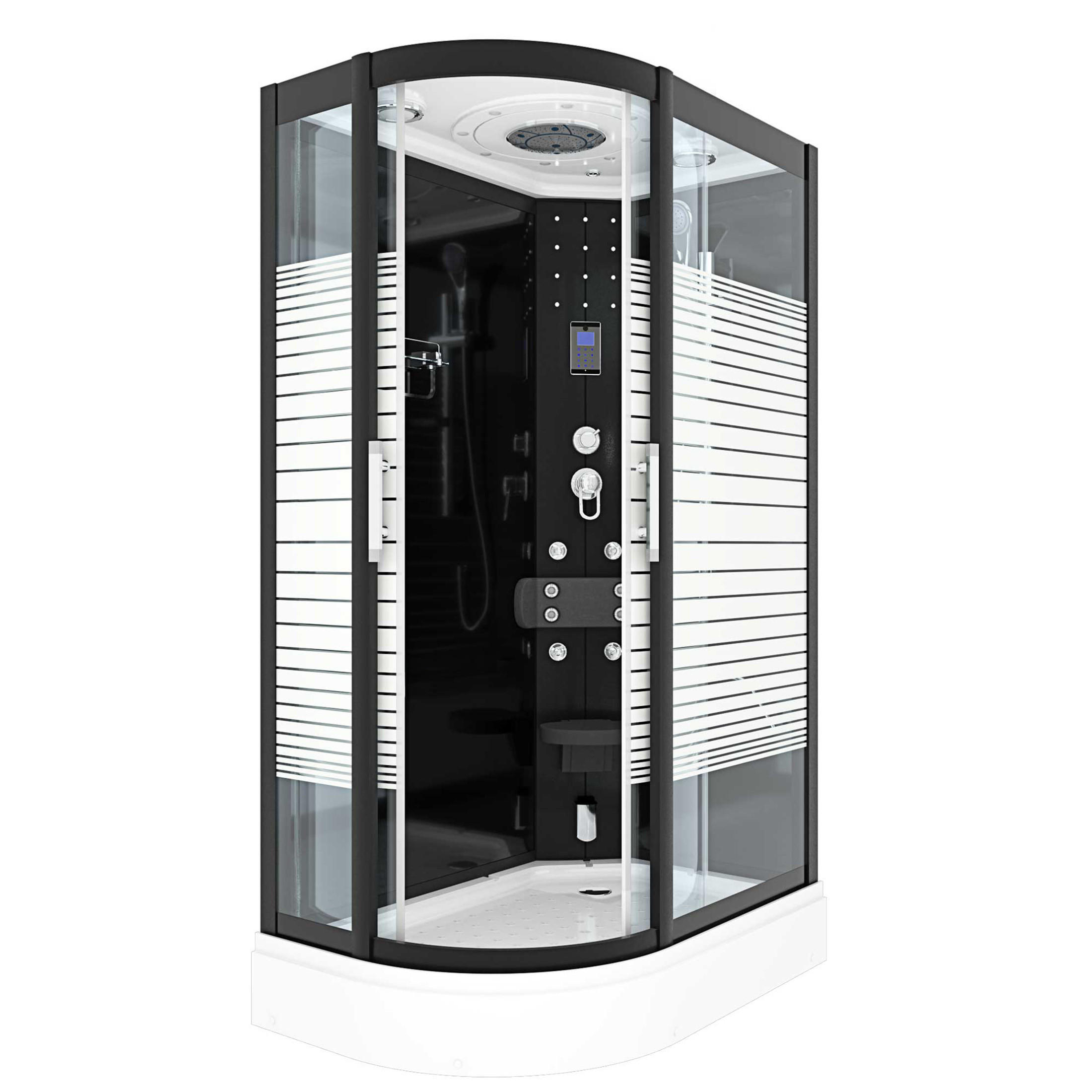 DAMPFDUSCHE Sauna Duschkabine D30-73M2L-EC 120x80 cm MIT 2K Scheiben Versiegelung - Schwarz, Glas/Kunststoff (120/80/215cm) - AcquaVapore by Sandra Jentho