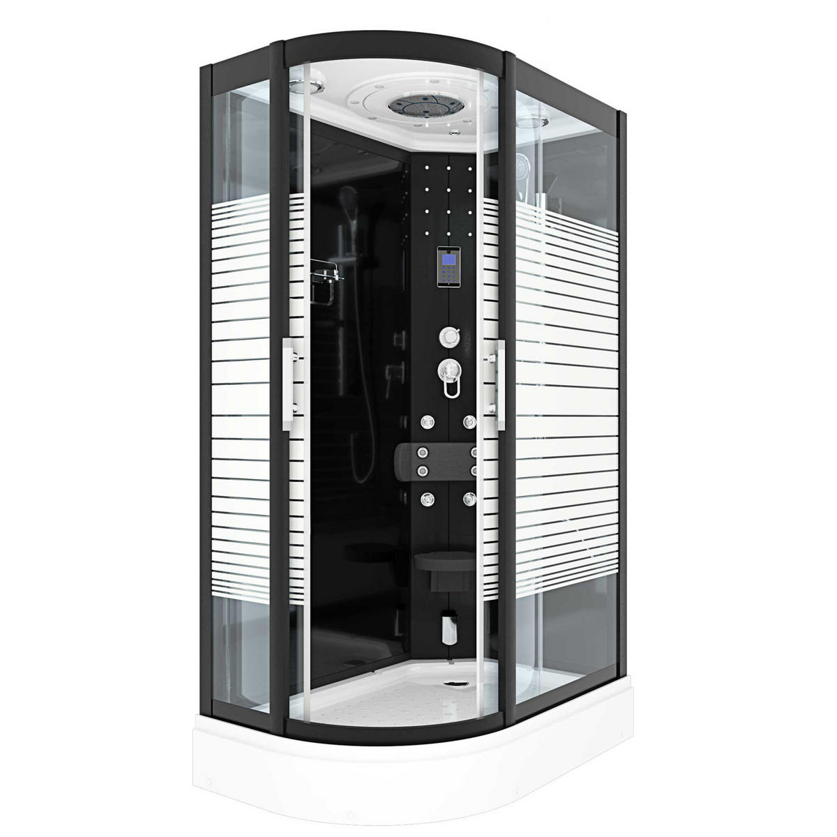 DAMPFDUSCHE Sauna Duschkabine D30-73M2L-EC 120x80 cm MIT 2K Scheiben Versiegelung - Schwarz, Glas/Kunststoff (120/80/215cm) - AcquaVapore by Sandra Jentho