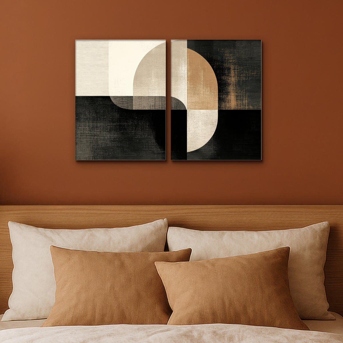 LEINWANDBILD 2er Set Formen - Abstrakt - Gold 60x40 cm - Schwarz, Textil (60/40cm) - MuchoWow