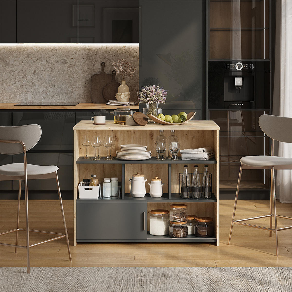 BARTISCH Aventi, Artisan-Eiche/Anthrazit, 105 x 70 cm - Anthrazit/Eiche Artisan, Holzwerkstoff (70/105/85.5cm) - Vicco