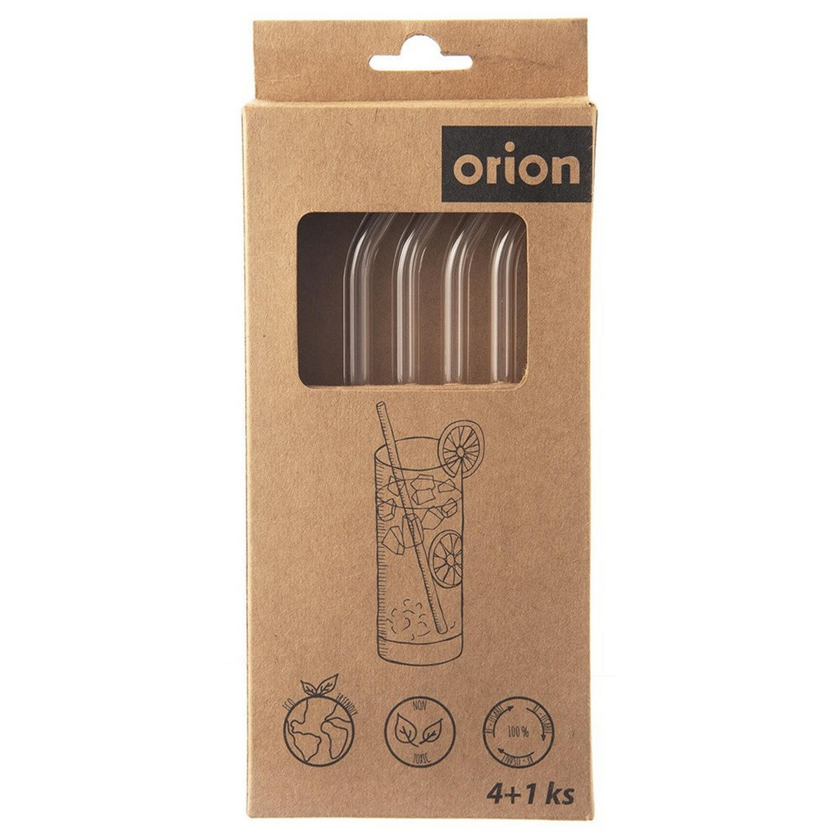 TRINKHALME Glas-Set mit Bürste 5-teilig Transparent - Schwarz, Glas (0.5/20cm) - Orion 
