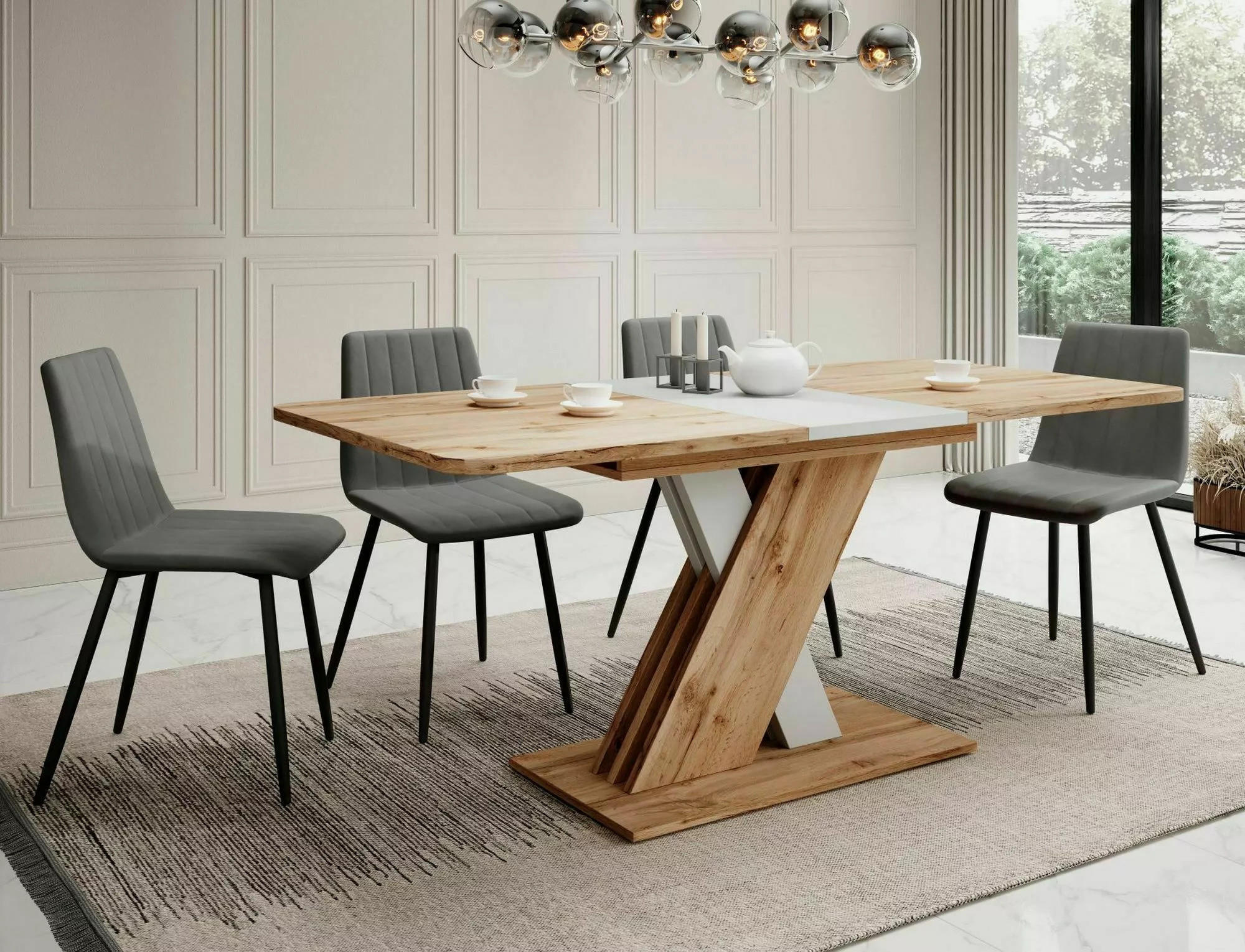 ESSTISCH rechteckig Eiche Wotan - Weiß ausziehbar - Eiche Wotan, Holzwerkstoff (85/140/76cm) - designimpex