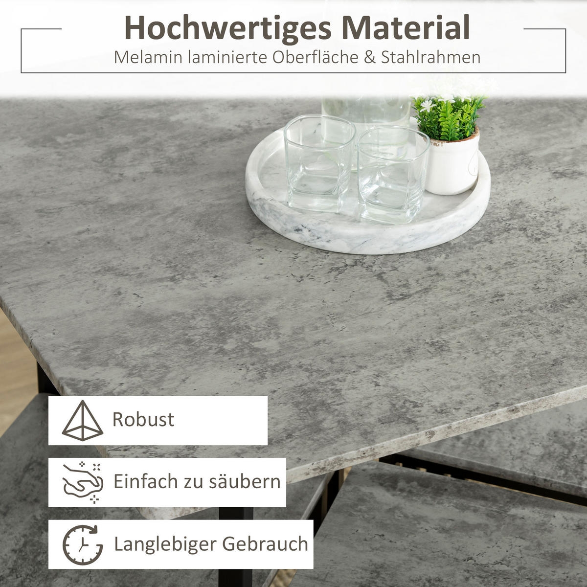 BARTISCH-SET, Spanplatte, Stahl, Eiche - Eichefarben, Kunststoff (60/88/100cm) - HOMCOM