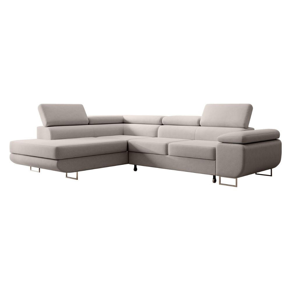 ECKSOFA Stevil Cremeweiß Velours - Silberfarben/Creme, Textil/Metall (275/203cm) - Selsey