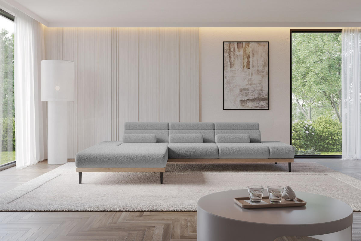 ELEKTRISCHES ECKSOFA Links MONA 316x205x85 Hellgrau Bouclé - Blaugrau/Hellgrau, Holzwerkstoff/Textil (316/205cm) - ALTDECOR