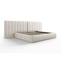 BETT mit Bettkasten und Doppelkopfteil Kelp aus strukturiertem Stoff beige 200x200cm - Beige, Textil (200/200cm) - Micadoni