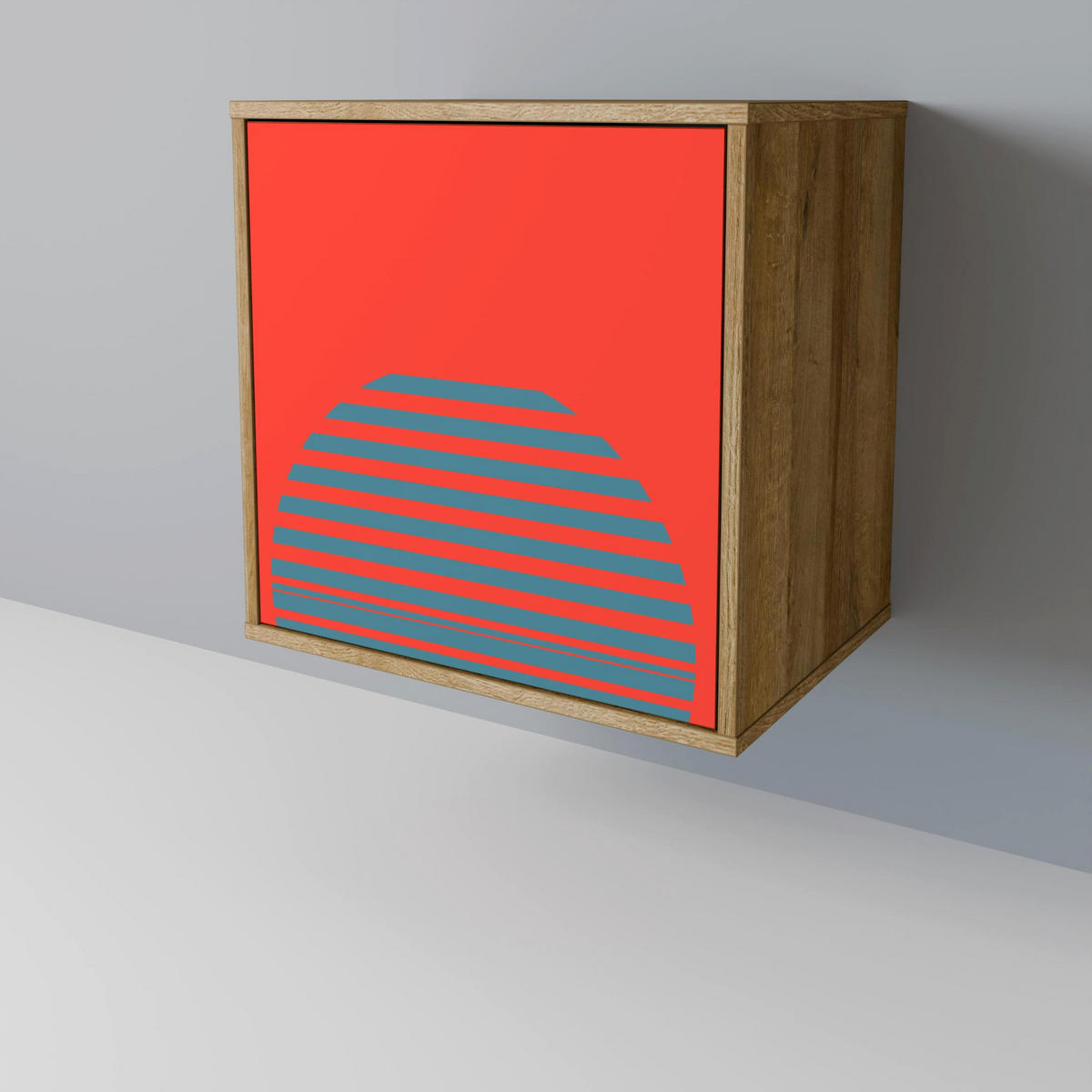 SIDEBOARD RISING GEOMETRY STARS, Eichefarben, 57,5x42x72,5 cm, Schwarze Metallfüße - Eichefarben/Multicolor, Holzwerkstoff/Metall (57.5/72.5/42cm) - SpaceRebels