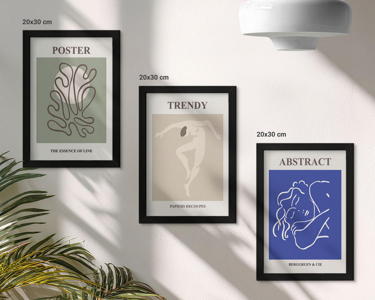BILDER SET 3er Set - 20x30 cm Schwarzer Rahmen - Henri Matisse Pastellgrafiken - Schwarz, Kunststoff (20/30cm) - TULUP