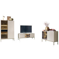 WOHNWAND Laval 2, 3-er Set, Front gefräst in 18 mm MDF Wotan Eiche, Korpus Kaschmir - Kaschmir, Glas/Holzwerkstoff (360/126/39cm) - Komodee
