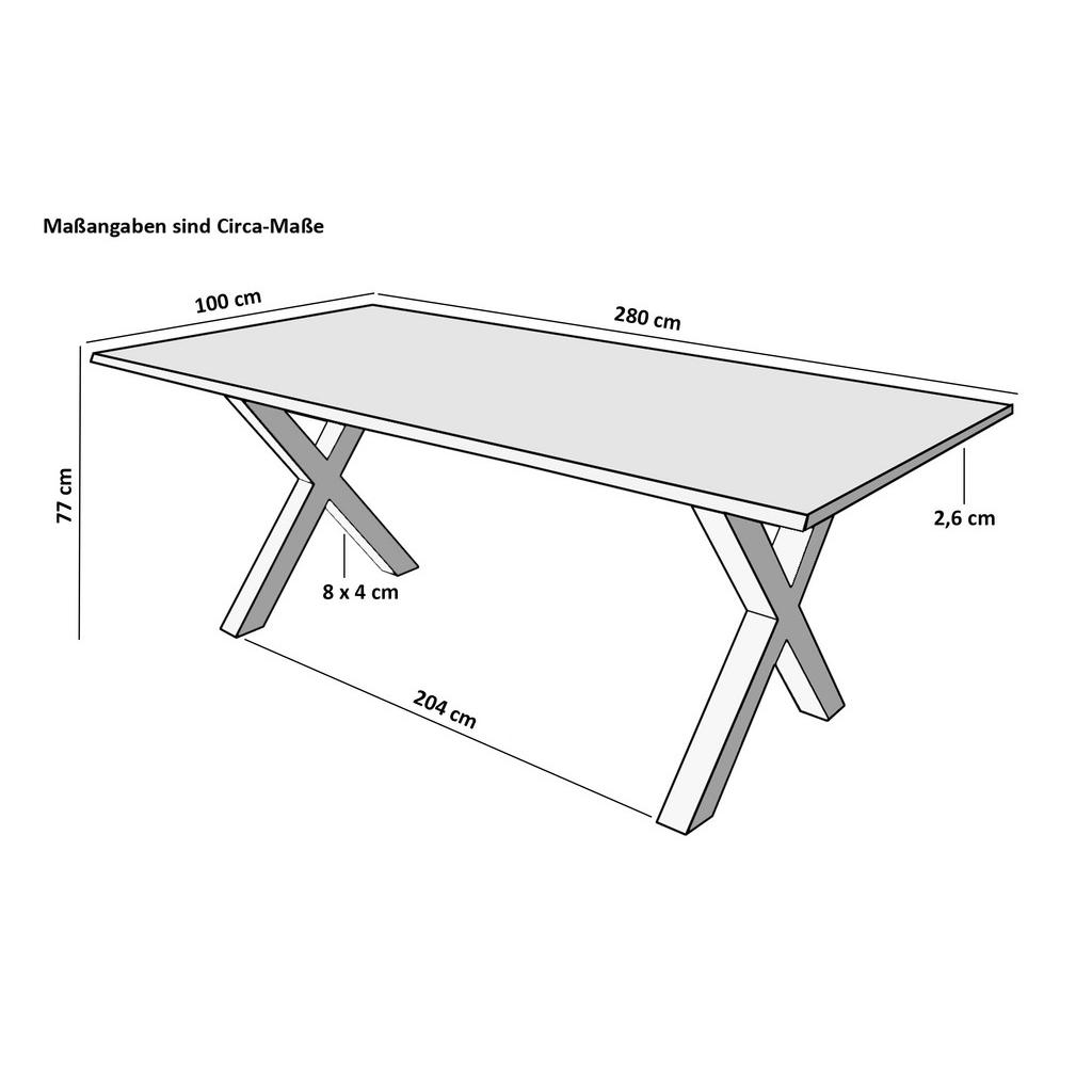 Thumbnail - SAM Esstisch, Beige, Holz, Echtholz,Akazie, Rechteckig,Quadratisch, X-Form, 280x77x100 cm, Esszimmer, Tische, Esstische