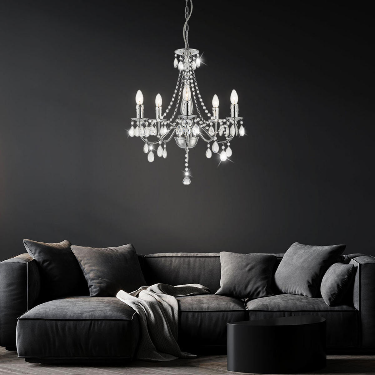 KRONLEUCHTER WILLIAM Silber Kristalloptik - Silberfarben, Metall (51/51/143cm) - Globo Lighting