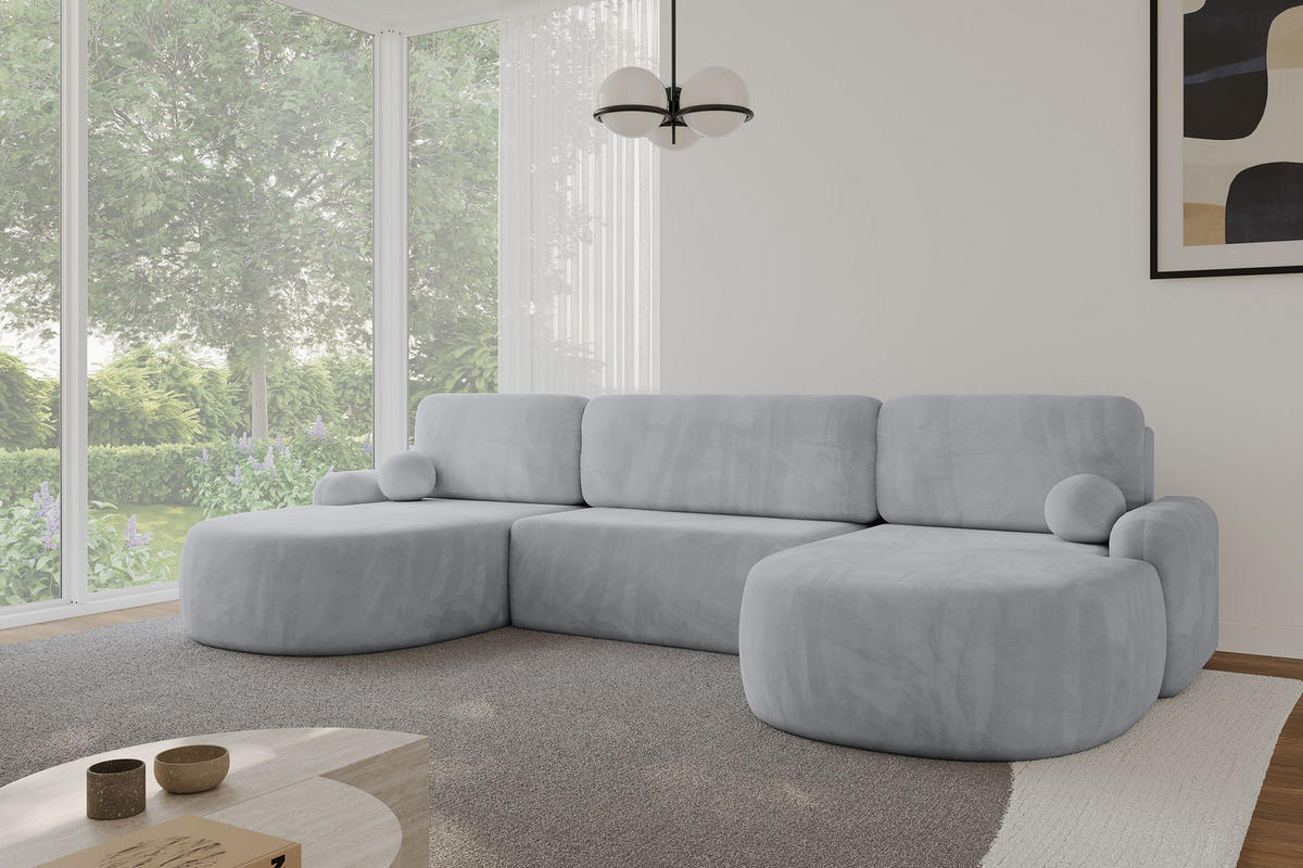 WOHNLANDSCHAFT mit Schlaffunktion und Bettkasten LIRA-U - 335x172x89 Grau - Greige, Holzwerkstoff/Textil (335/89/172cm) - ALTDECOR