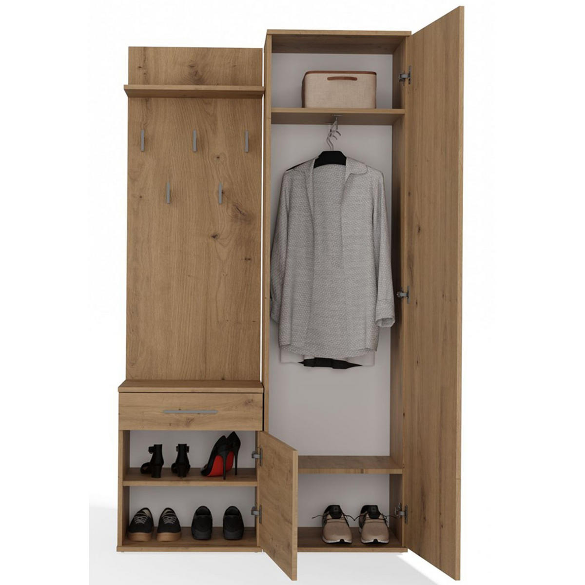 FLURMÖBEL-SET Duvio Eiche Artisan - Silberfarben/Eiche Artisan, Holzwerkstoff/Kunststoff (100/35/180cm) - Selsey