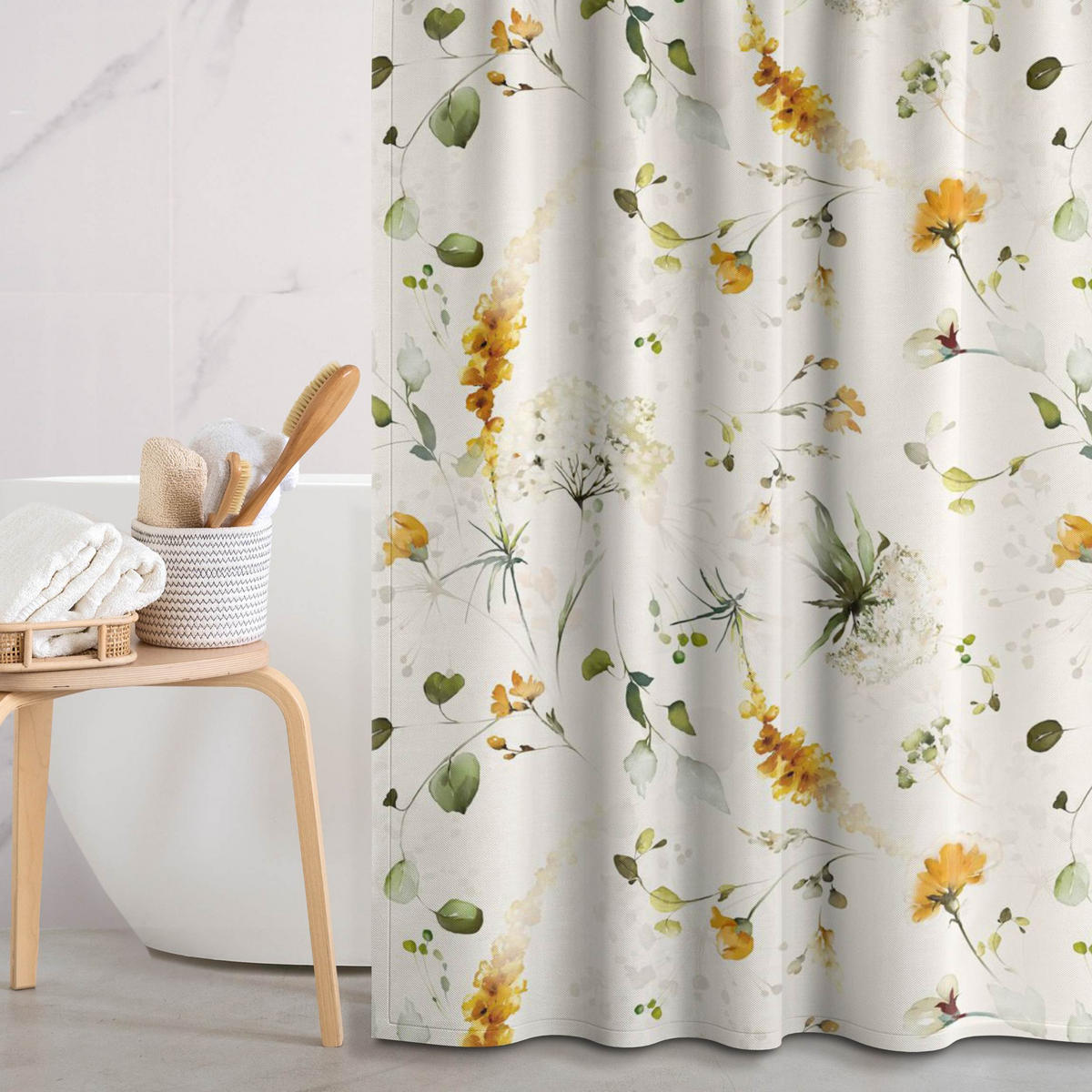 DUSCHVORHANG Wildblumen Aquarell Muster auf Beige 200/180 cm - Beige, Textil (200/180cm) - Bilderwelten
