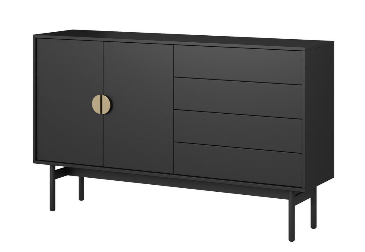 SIDEBOARD Stoon Schwarz 154 cm - Goldfarben/Schwarz, Holzwerkstoff/Metall (154/94/38cm) - Selsey