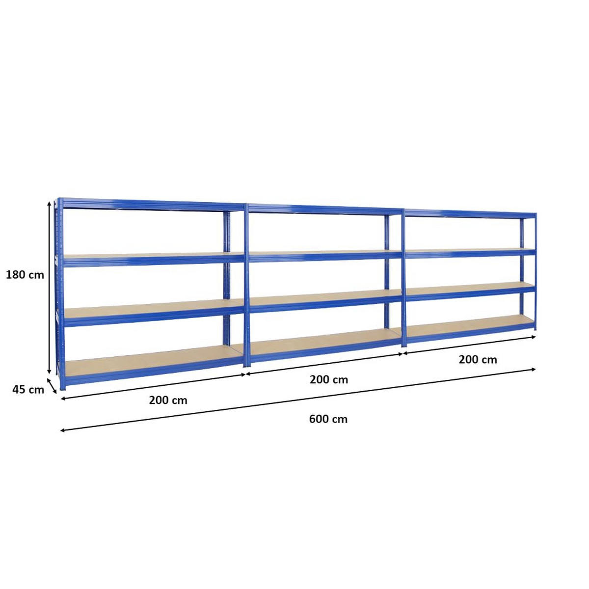 SCHWERLASTREGAL Dino 3er-Set mit 3x 180x200x45 cm Fachlast 500 kg Blau - Blau, Metall (600/180/45cm) - PROREGAL