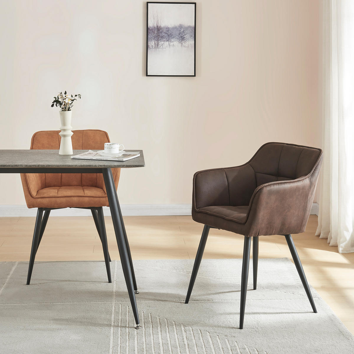 KŘESLO Birmingham - tmavě hnědá/černá, kov/textil (60/82/59cm) - [en.casa]