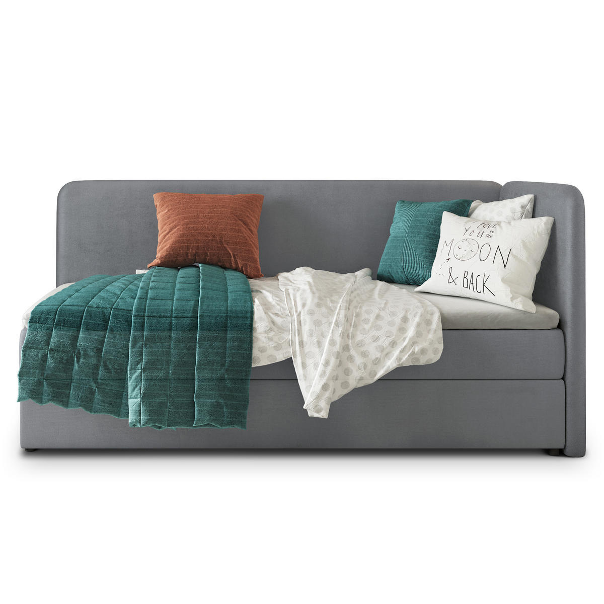 POSTEL BOXSPRING GINA 100x200 cm, s matrací a úložným prostorem, šedá - šedá, kompozitní dřevo/textil (100/200cm) - MASSENO