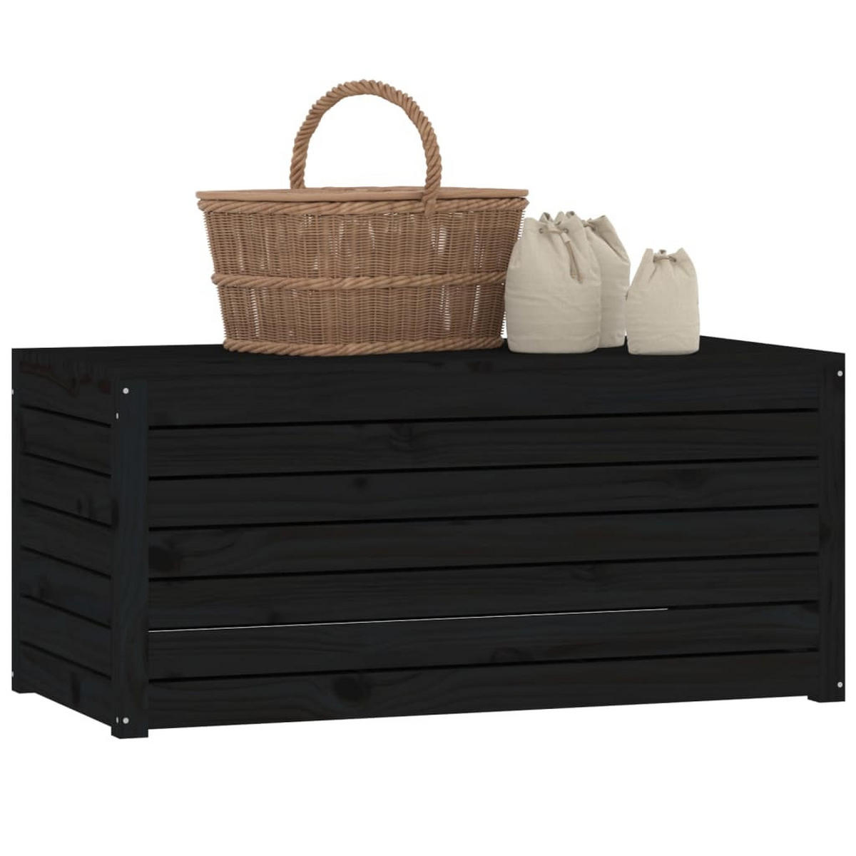 GARTENBOX Schwarz 101x50,5x46,5 cm Massivholz Kiefer - Schwarz, Holz (101/46.5/50.5cm) - furnicato