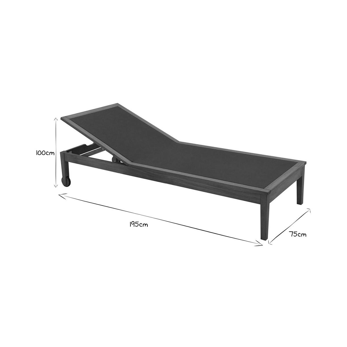 SONNENLIEGE Dunkelgrau Massivholz 2er-Set NAVEEN - Grau, Textil (75/100/195cm) - Miliboo