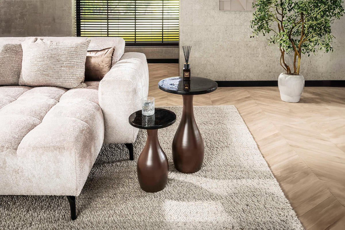 BEISTELLTISCH MOKKA Braun Glas - Braun/Kupferfarben, Glas/Metall (30/30/45cm) - KAWOLA