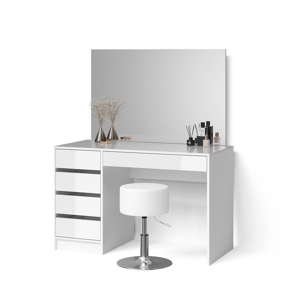SCHMINKTISCH-SET Imola Weiß 120 cm mit Hocker - Weiß, Holzwerkstoff (120/75/55cm) - Livinity®